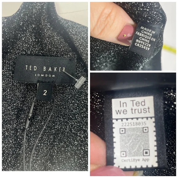 New Ted Baker Womens Black Silver Metallic Top Size 6 US TD 2 Eloisy Crossover